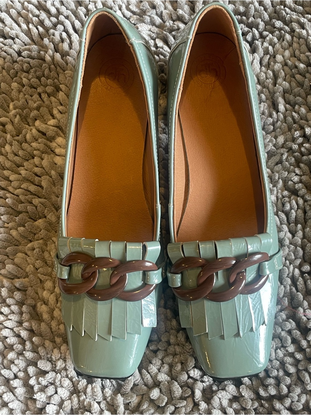 Loafers Teal Patent Chain | Equestrian Chic Preppy Cottage Academia Quiet Luxury - Picture 2 of 16
